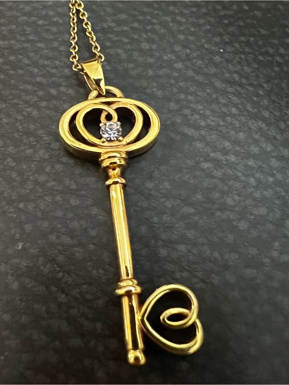 Gold Key Pendant Necklace with Crystal Accent
